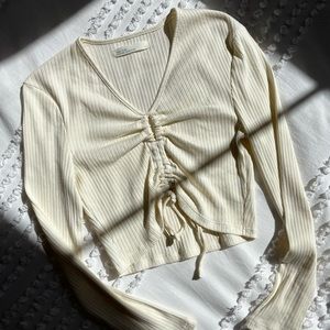 Oak + Fort - Long sleeve top in off-white - Size S